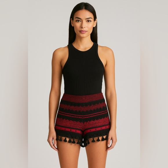 2504- Dodo Bar Or Pass Tour Toi High Waist Black & Red Tassel Shorts Size Small - Picture 1 of 10